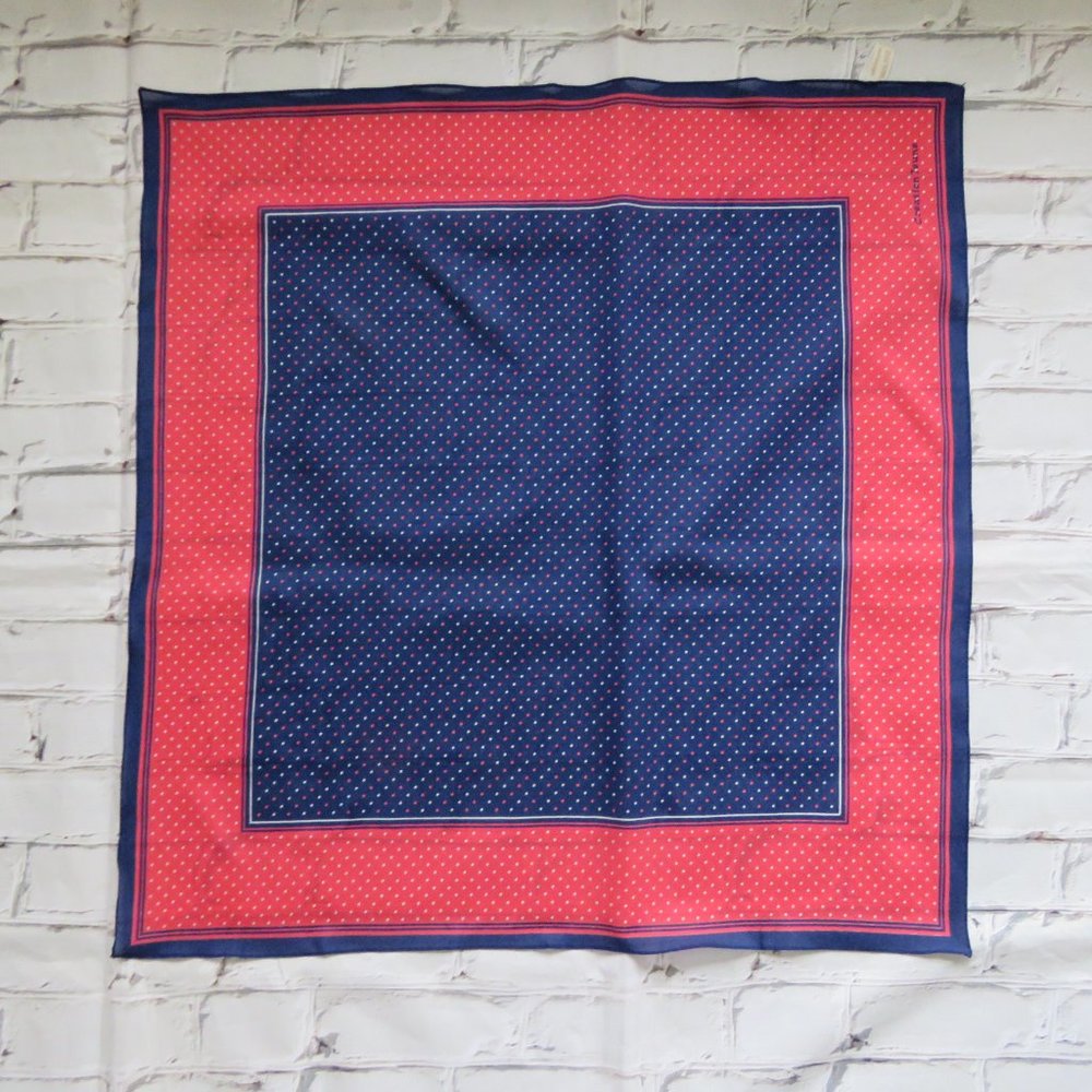 Vintage 1970s Red, Blue & White Polka Dot Square Scarf